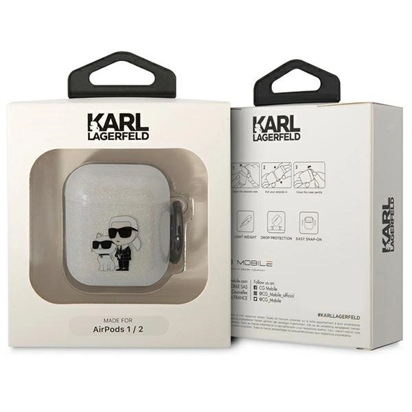Karl Lagerfeld KLA2HNKCTGT Airpods 1/2 cover transparent Gliter Karl&Choupetteeng