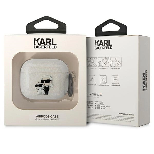 Karl Lagerfeld KLA3HNKCTGT Airpods 3 cover transparent Gliter Karl&Choupetteeng