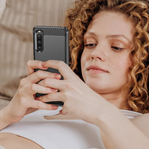 Carbon Case cover for Sony Xperia 10 V flexible silicone carbon cover blackeng