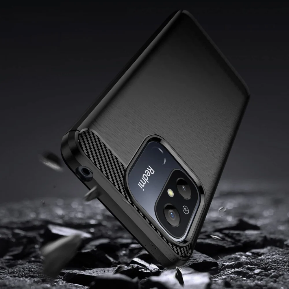 Carbon Case for Xiaomi Redmi 11A / Poco C55 / Redmi 12C Flexible Silicone Carbon Cover Blackeng