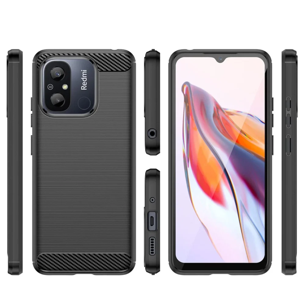 Carbon Case for Xiaomi Redmi 11A / Poco C55 / Redmi 12C Flexible Silicone Carbon Cover Blackeng