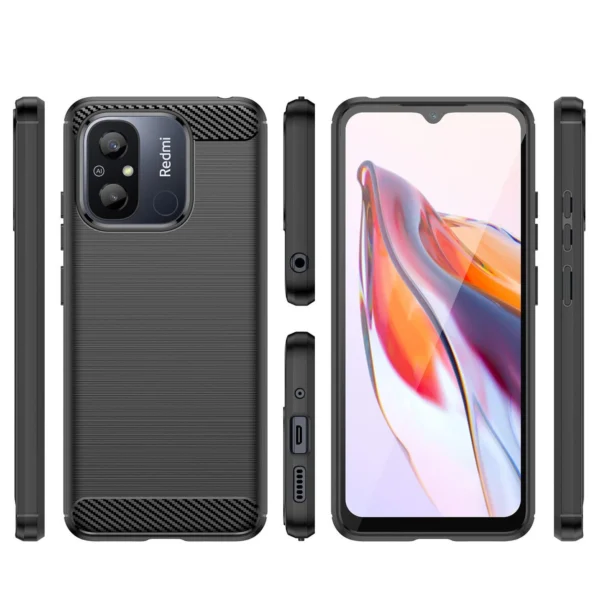 Carbon Case for Xiaomi Redmi 11A / Poco C55 / Redmi 12C Flexible Silicone Carbon Cover Blackeng