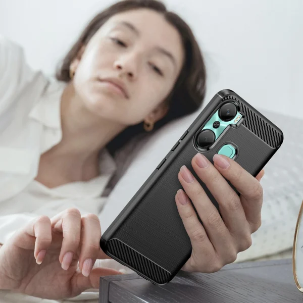 Carbon Case case for Infinix Hot 12 Pro flexible silicone carbon cover blackeng