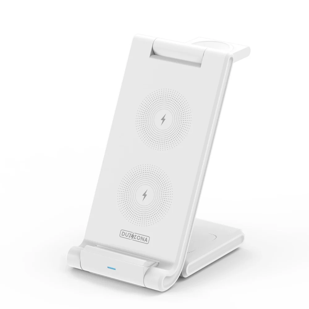 3in1 wireless charger for Qi 15W phones and Samsung Galaxy Duzzona W10-S smartwatches - whiteeng