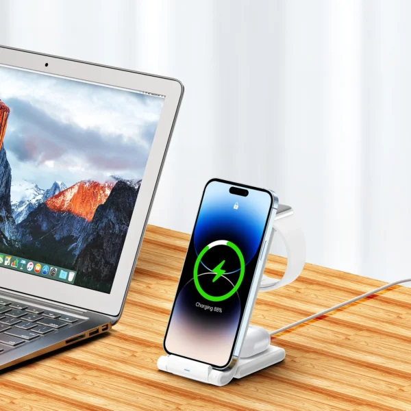 3in1 wireless charger for Qi 15W phones and Samsung Galaxy Duzzona W10-S smartwatches - whiteeng
