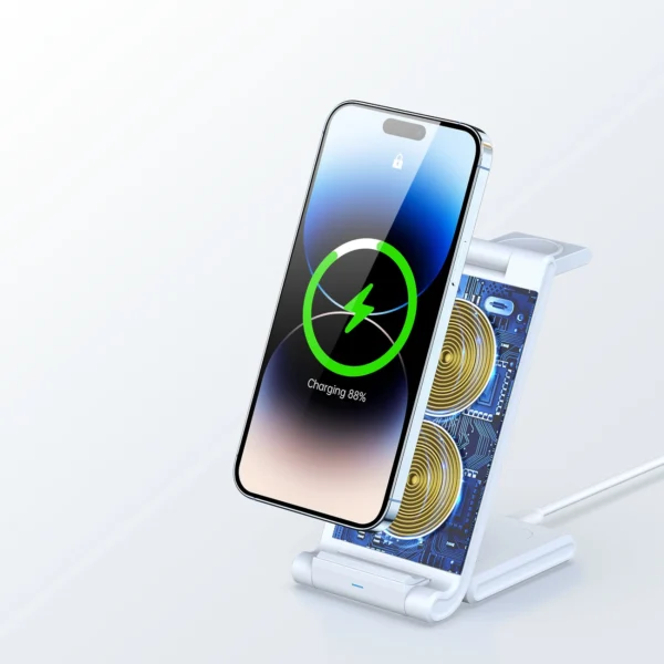 3in1 wireless charger for Qi 15W phones and Samsung Galaxy Duzzona W10-S smartwatches - whiteeng