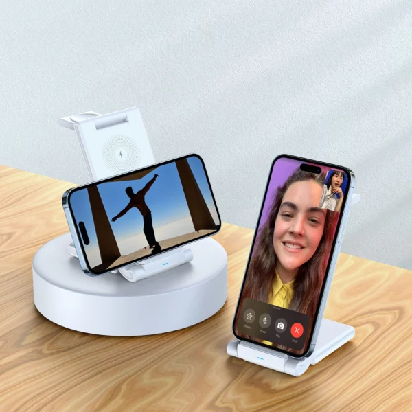 3in1 wireless charger for Qi 15W phones and Samsung Galaxy Duzzona W10-S smartwatches - whiteeng