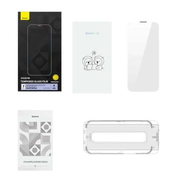 Baseus Full Screen Tempered Glass for iPhone 14 Pro with Speaker Cover 0.4mm + Mounting Kiteng