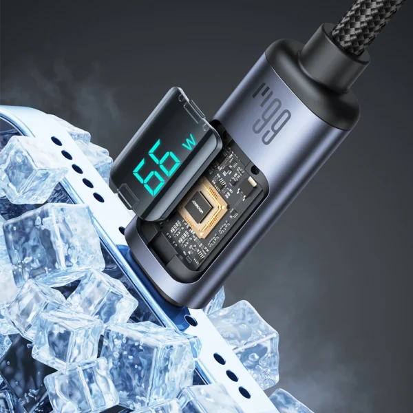 Joyroom Prism Series A16 USB-C / USB-A Cable 66W 1.2m with LED Display - Blackeng