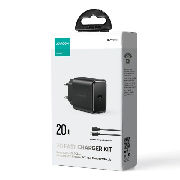 USB C 20W PD Joyroom JR-TCF06 charger with USB C - Lightning cable - blackeng