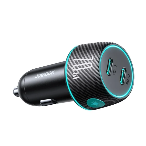 2x USB C 70W car charger with LED backlight Joyroom JR-CCN02 - blackeng