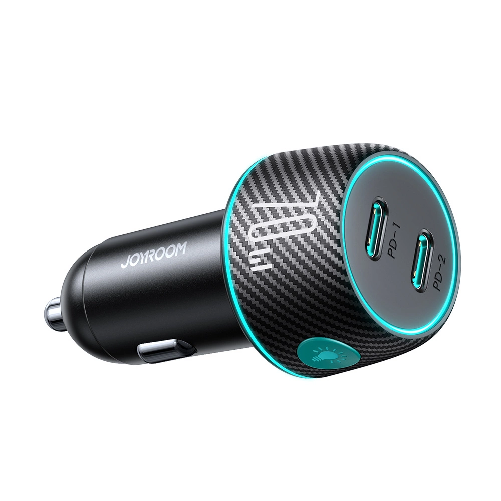 2x USB C 70W car charger with LED backlight Joyroom JR-CCN02 - blackeng