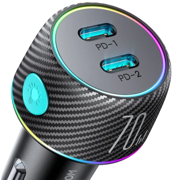 2x USB C 70W car charger with LED backlight Joyroom JR-CCN02 - blackeng