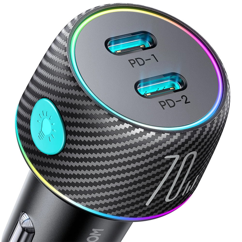 2x USB C 70W car charger with LED backlight Joyroom JR-CCN02 - blackeng