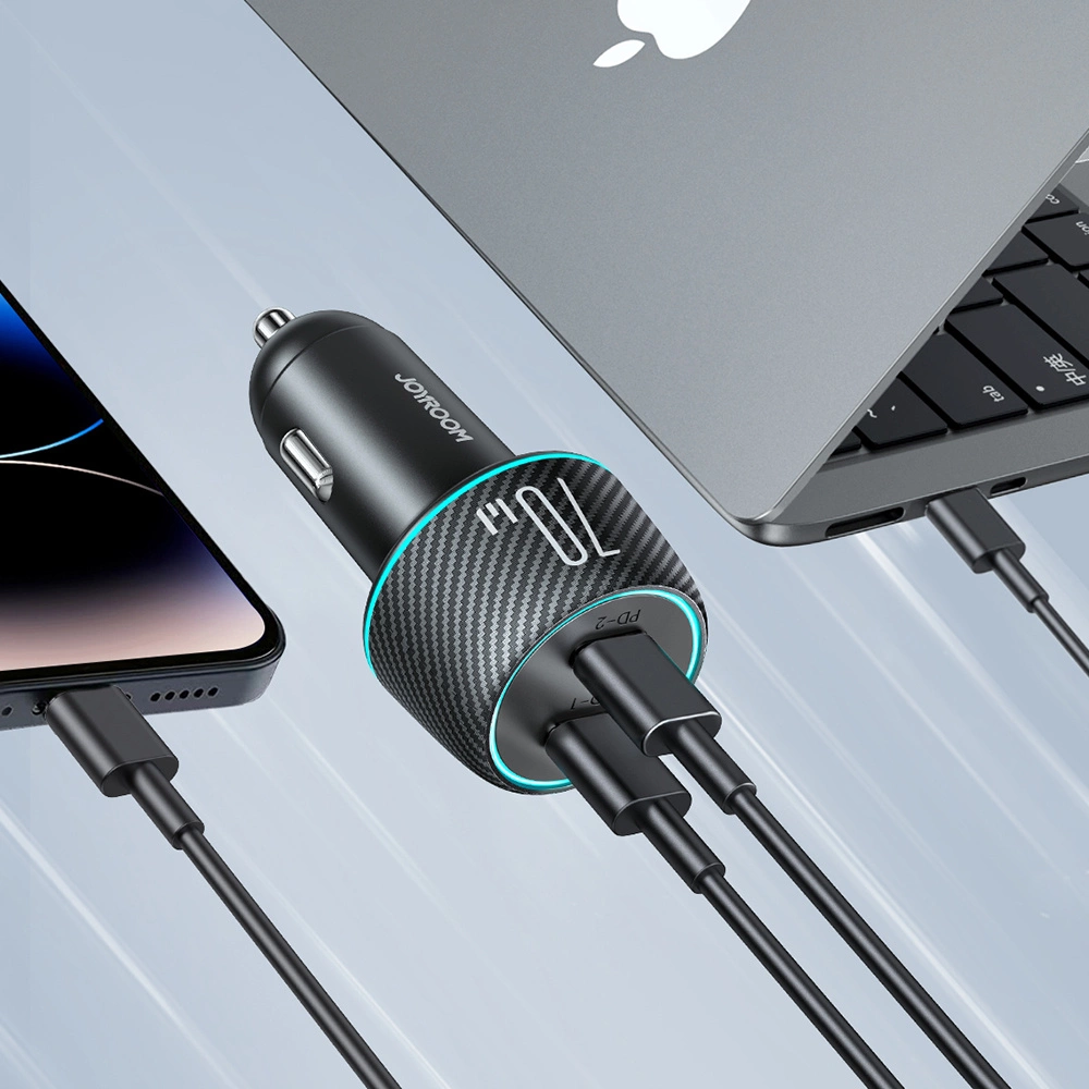 2x USB C 70W car charger with LED backlight Joyroom JR-CCN02 - blackeng