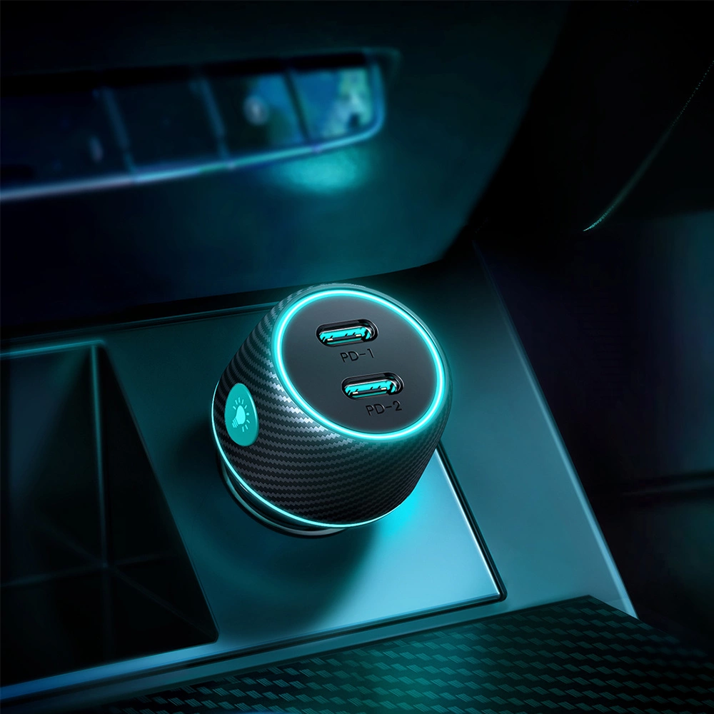 2x USB C 70W car charger with LED backlight Joyroom JR-CCN02 - blackeng