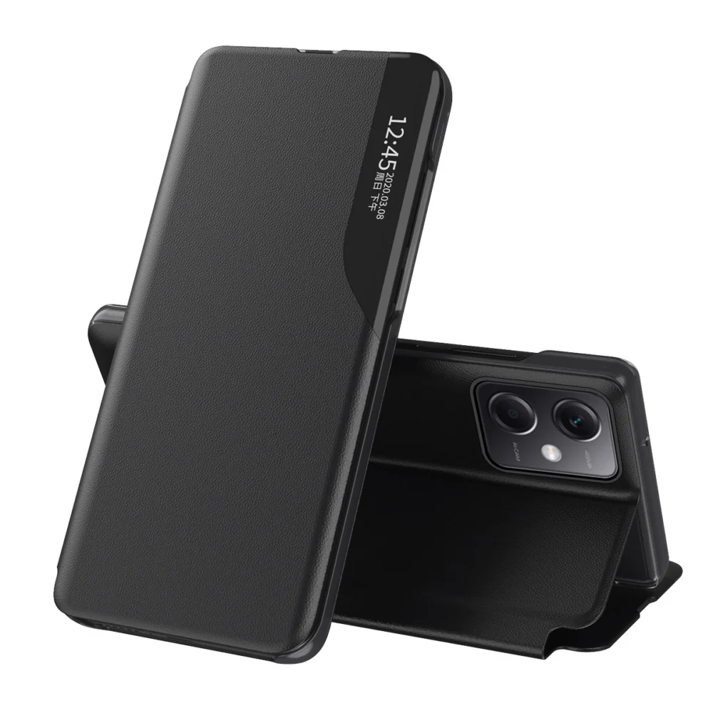 Eco Leather View Case Cover for Xiaomi Redmi Note 12 5G / Poco X5 5G with Flip Stand Blackeng