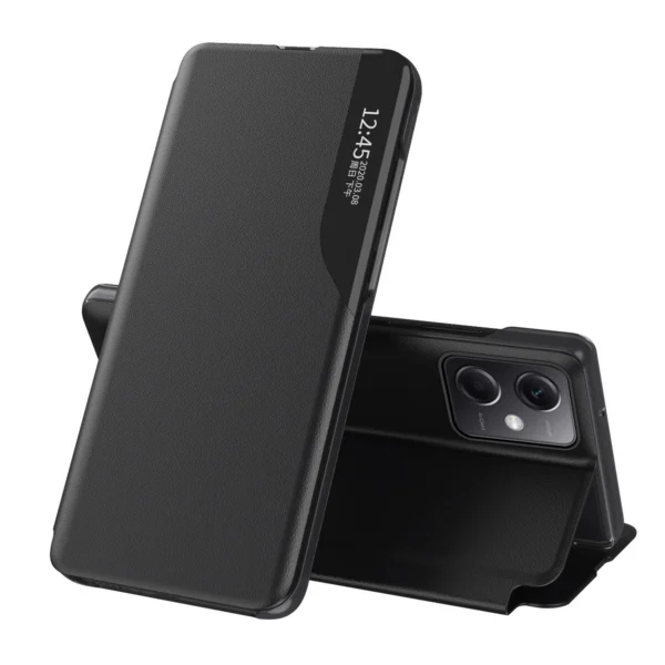 Eco Leather View Case Cover for Xiaomi Redmi Note 12 5G / Poco X5 5G with Flip Stand Blackeng