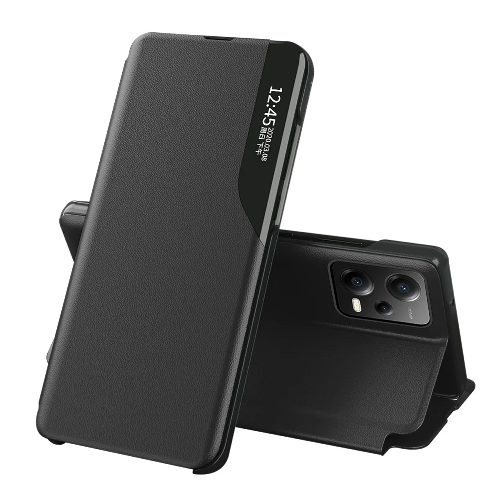 Eco Leather View Case Cover for Xiaomi Redmi Note 12 5G / Poco X5 5G with Flip Stand Blackeng