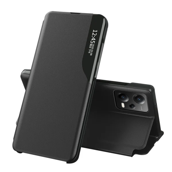 Eco Leather View Case Cover for Xiaomi Redmi Note 12 5G / Poco X5 5G with Flip Stand Blackeng