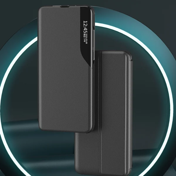 Eco Leather View Case Cover for Xiaomi Redmi Note 12 5G / Poco X5 5G with Flip Stand Blackeng