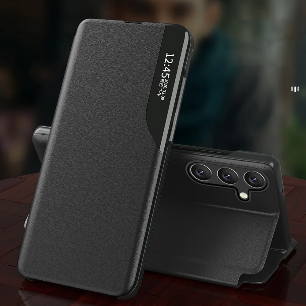 Eco Leather View Case Cover for Xiaomi Redmi Note 12 5G / Poco X5 5G with Flip Stand Blackeng