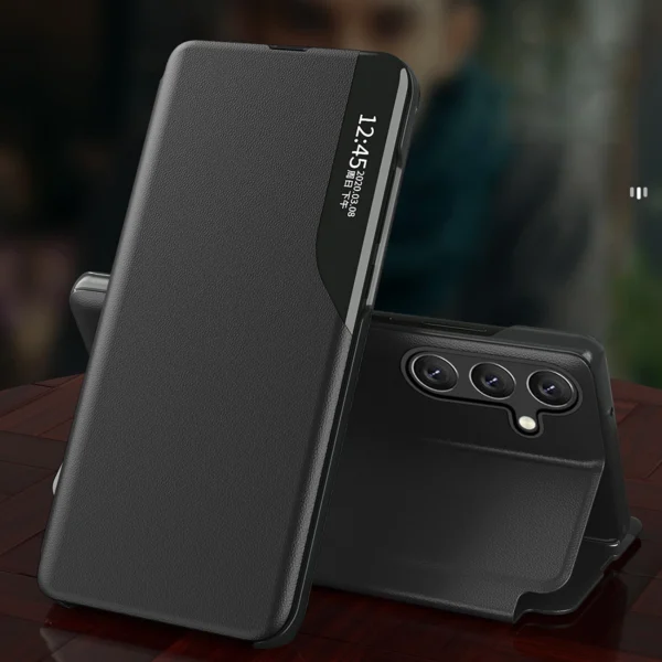 Eco Leather View Case Cover for Xiaomi Redmi Note 12 5G / Poco X5 5G with Flip Stand Blackeng