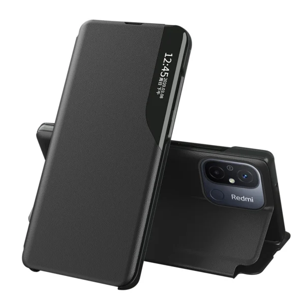 Eco Leather View Case for Xiaomi Redmi 11A / Poco C55 / Redmi 12C with flip stand blackeng