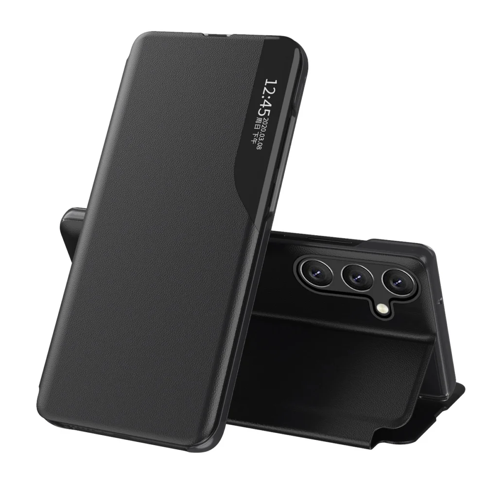 Eco Leather View Case cover for Samsung Galaxy A24 4G with a flip stand blackeng