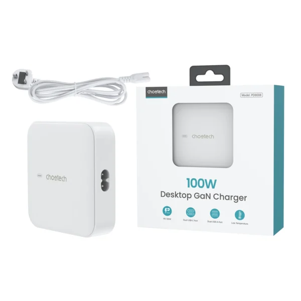 Choetech PD8008 100W GaN fast charger 2x USB-A / 2x USB-C - whiteeng