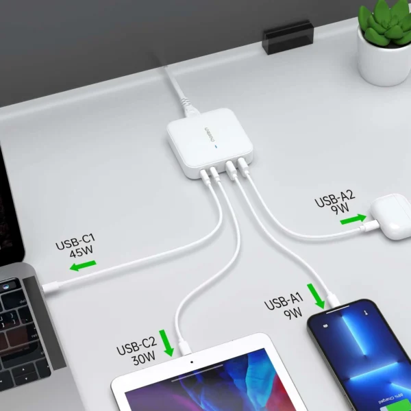 Choetech PD8008 100W GaN fast charger 2x USB-A / 2x USB-C - whiteeng