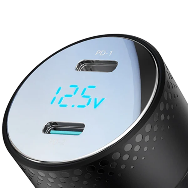 2x USB C 70W car charger with LED display Joyroom JR-CCD02 - blackeng