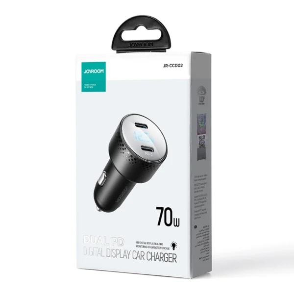 2x USB C 70W car charger with LED display Joyroom JR-CCD02 - blackeng