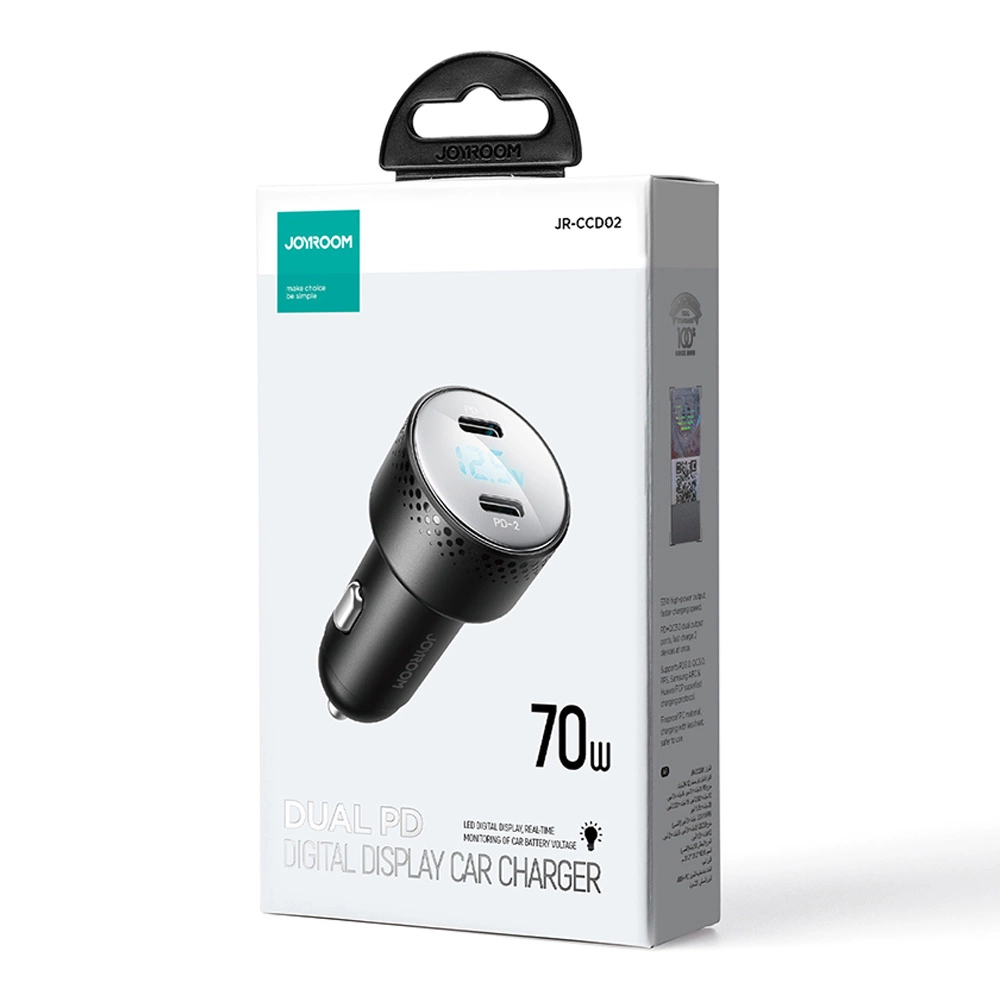 2x USB C 70W car charger with LED display Joyroom JR-CCD02 - blackeng