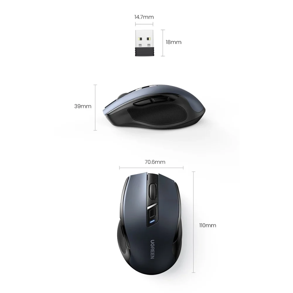 Ugreen MU006 wireless optical mouse USB 2.4GHz / Bluetooth 5.0 4000 DPI - blackeng