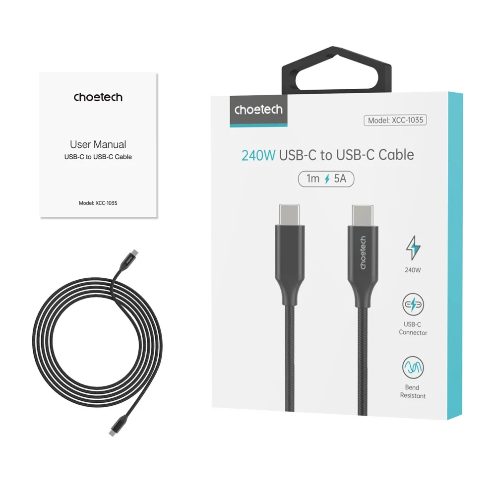 Choetech XCC-1036 USB-C - USB-C PD cable 240W 480Mb/s 2m - blackeng