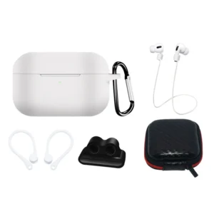 Silicone Case Set for AirPods Pro 2 / AirPods Pro 1 + Case / Ear Hook / Neck Strap / Watch Strap Holder / Carabiner - Whiteeng