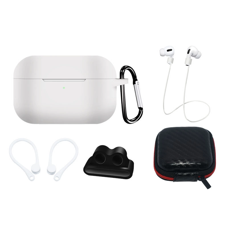 Silicone Case Set for AirPods Pro 2 / AirPods Pro 1 + Case / Ear Hook / Neck Strap / Watch Strap Holder / Carabiner - Whiteeng