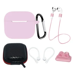 AirPods 3 Silicone Case Set + Case/Ear Hook/Neck Strap/Watch Strap Holder/Carabiner Clasp - pinkeng