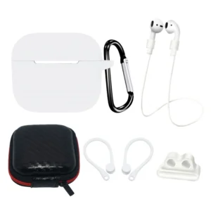 AirPods 3 Silicone Case Set + Case/Ear Hook/Neck Strap/Watch Strap Holder/Carabiner Clasp - Whiteeng
