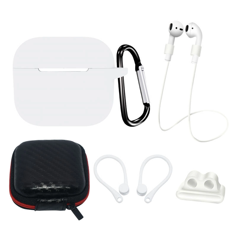 AirPods 3 Silicone Case Set + Case/Ear Hook/Neck Strap/Watch Strap Holder/Carabiner Clasp - Whiteeng