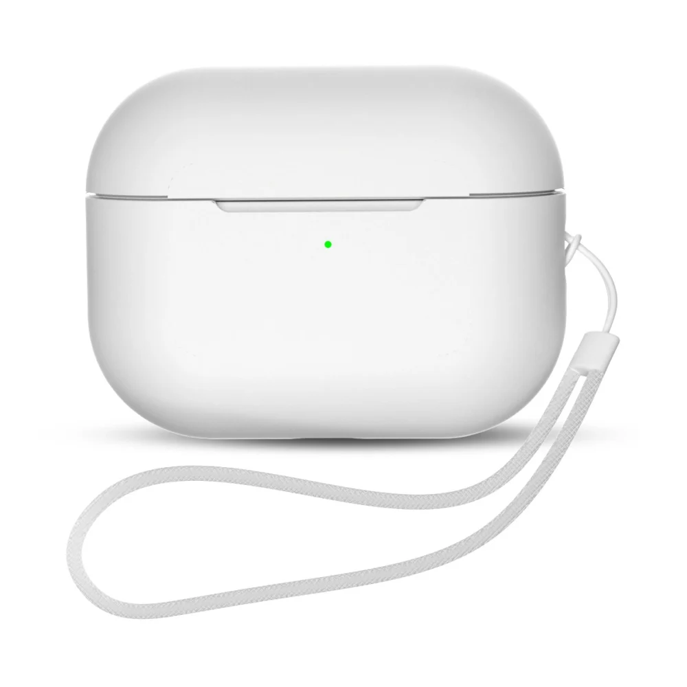 Silicone Case for AirPods Pro 2 / AirPods Pro 1 + Wrist Strap Lanyard - Whiteeng