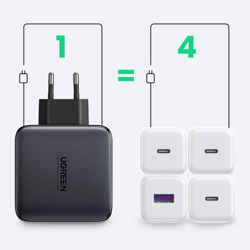 Ugreen GaN fast charger 3x USB Type C / USB Power Delivery 3.0 QuickCharge 4+ FCP SCP AFC 100W EU black (CD226 40747)eng