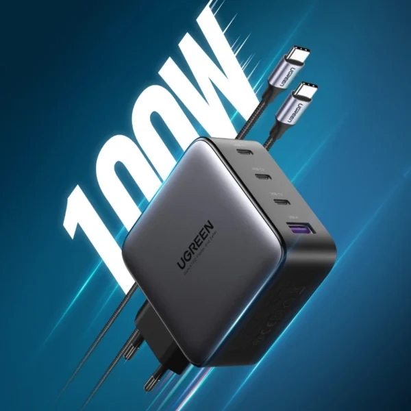 Ugreen GaN fast charger 3x USB Type C / USB Power Delivery 3.0 QuickCharge 4+ FCP SCP AFC 100W EU black (CD226 40747)eng