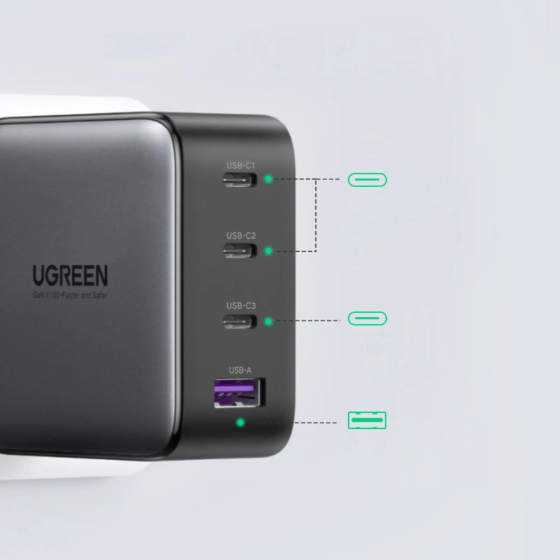 Ugreen GaN fast charger 3x USB Type C / USB Power Delivery 3.0 QuickCharge 4+ FCP SCP AFC 100W EU black (CD226 40747)eng