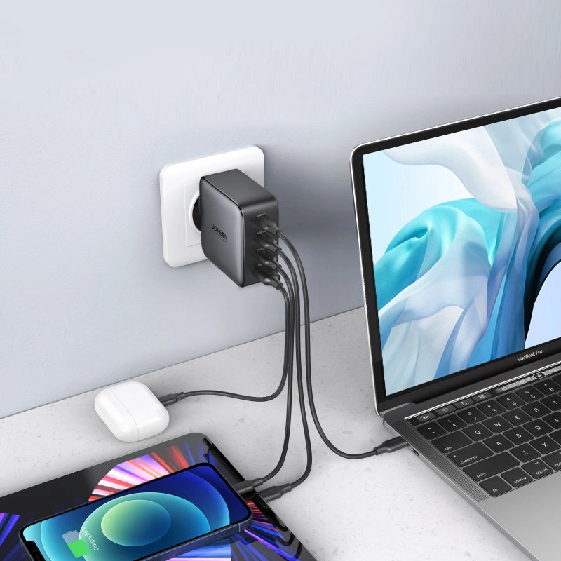 Ugreen GaN fast charger 3x USB Type C / USB Power Delivery 3.0 QuickCharge 4+ FCP SCP AFC 100W EU black (CD226 40747)eng