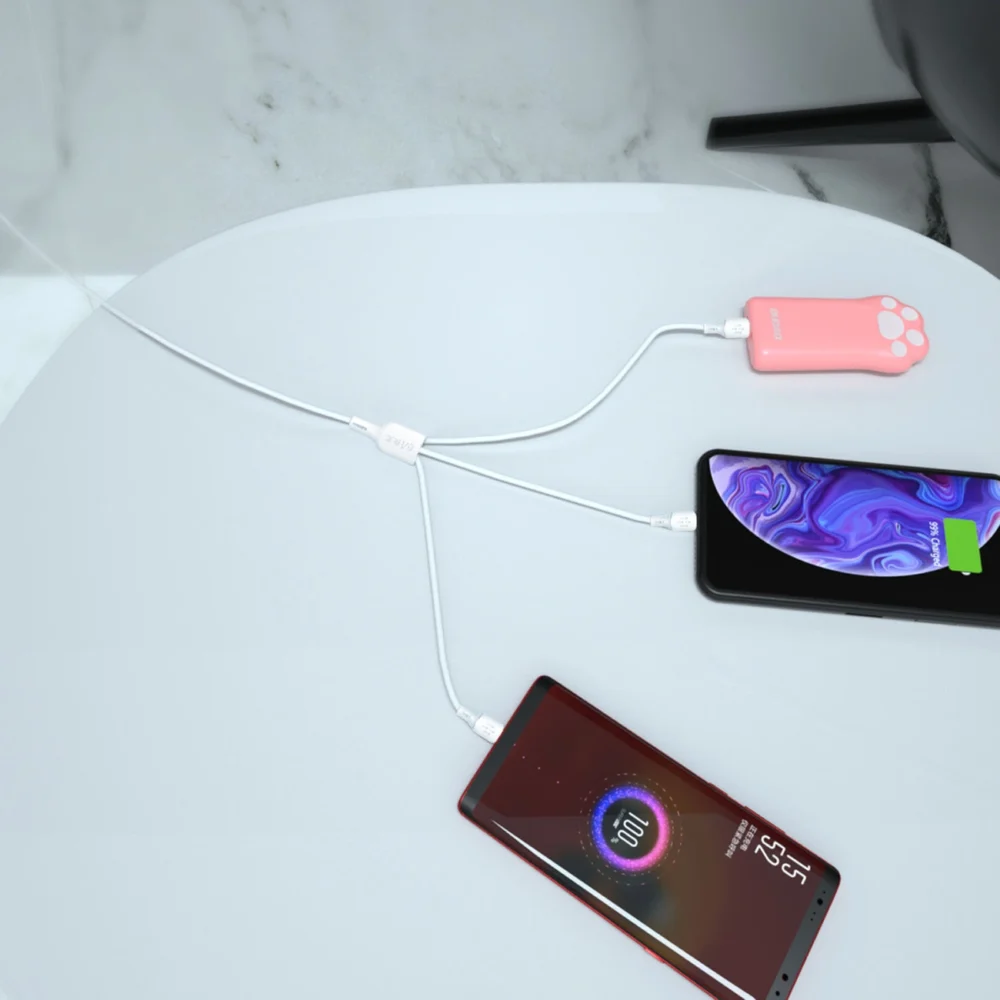 USB cable - USB C / micro USB / Lightning 480Mb/s 6A 1.2m - whiteeng