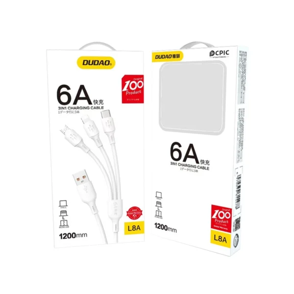 USB cable - USB C / micro USB / Lightning 480Mb/s 6A 1.2m - whiteeng