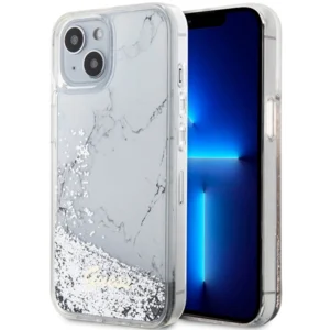 Guess Liquid Glitter Marble case for iPhone 14 - whiteeng
