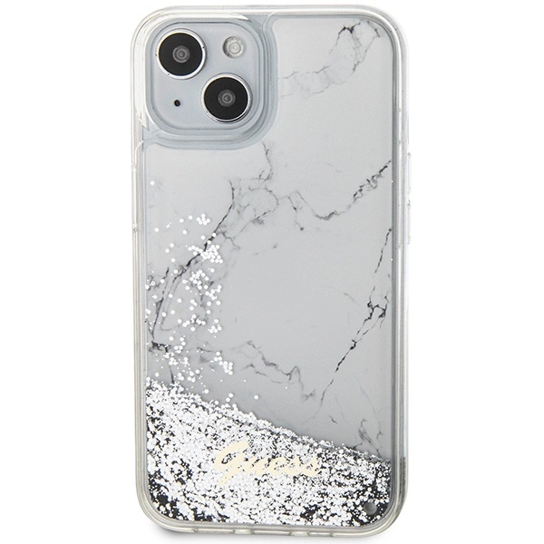 Guess Liquid Glitter Marble case for iPhone 14 - whiteeng